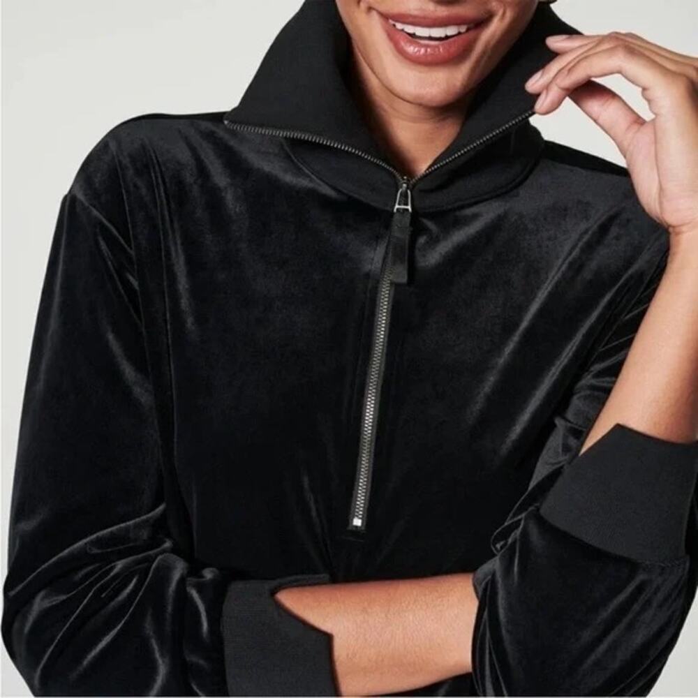 Spanx Velvet Half Zip Pullover Top Size XS Black Lounge Sweatshirt - Picture 6 of 7